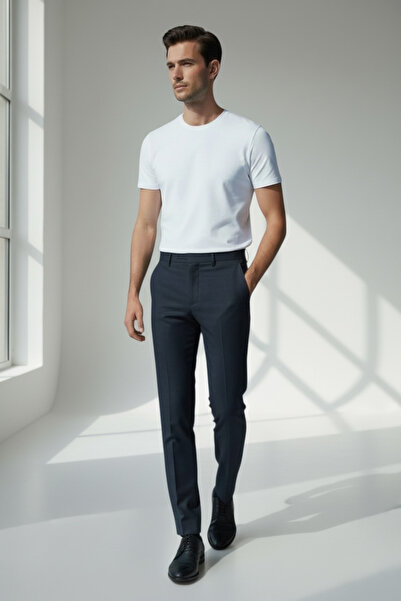 AtlasGiyim Erkek Siyah-Lacivert Dar Desim Likralı Kumaş Pantolon (yeni ürün )