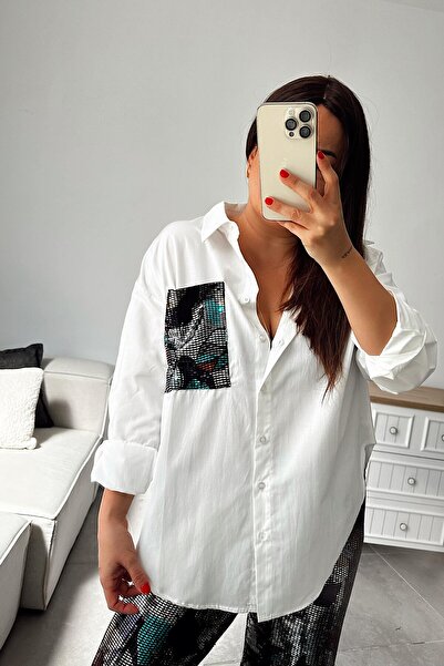 Sep Butik White Shirt with Colorful Sequin Detail