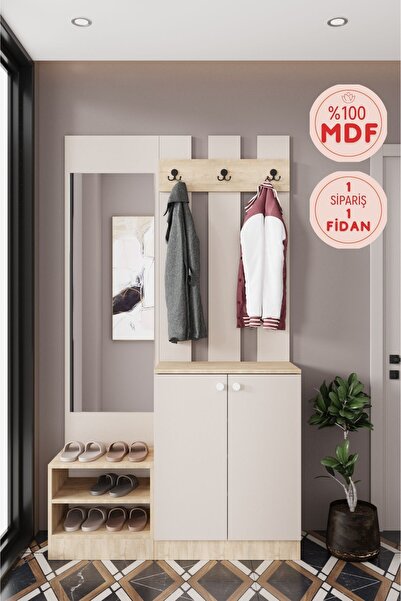 BALNEOM Evora 14 Modern Portmanto Askılı Vestiyer Vizon - Lefkas