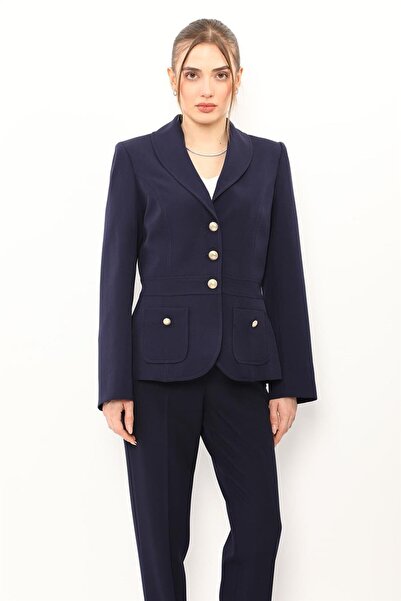 ÖNDER ÖZSOY Shawl Collar Sportswear Women's Jacket with Pocket - Navy Blue