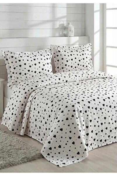 miar home perde tekstil Heart Patterned Double Pique Set / Bedspread - 3 Pieces