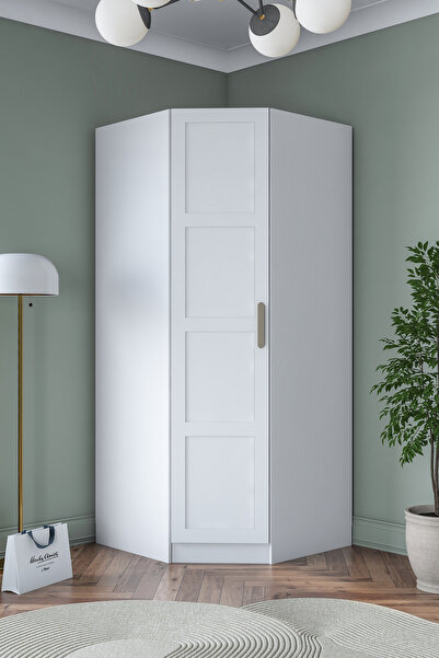 Rani Mobilya Rani BA191 Membran Kapaklı Köşe Gardırop 6 Raflı Askılı Elbise D...