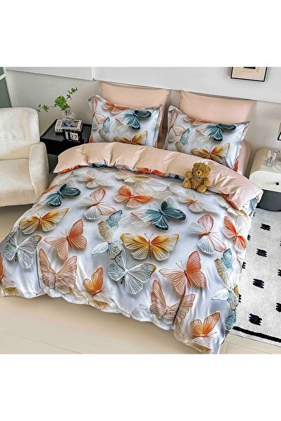 OEM Double Bed Linen, Digital 5D, Multicolor with Butterflies, 6 Pieces, Fine...