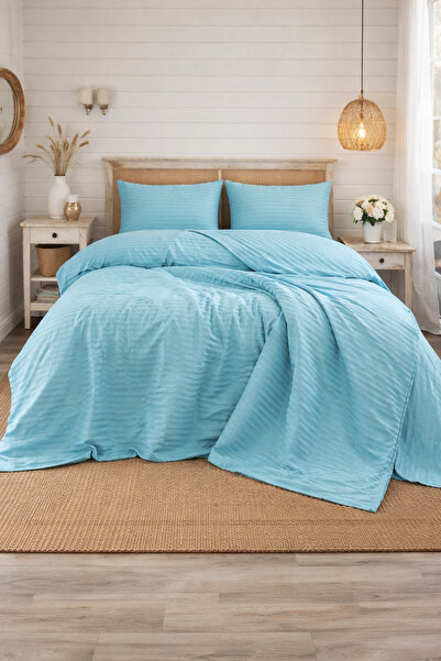 moon secret tekstil Комплект спално бельо от памучен сатен в цвят Premium Aqu...