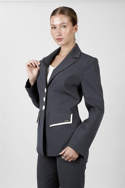 ÖNDER ÖZSOY Garnili Men's Collar Model Women's Jacket-Smoked