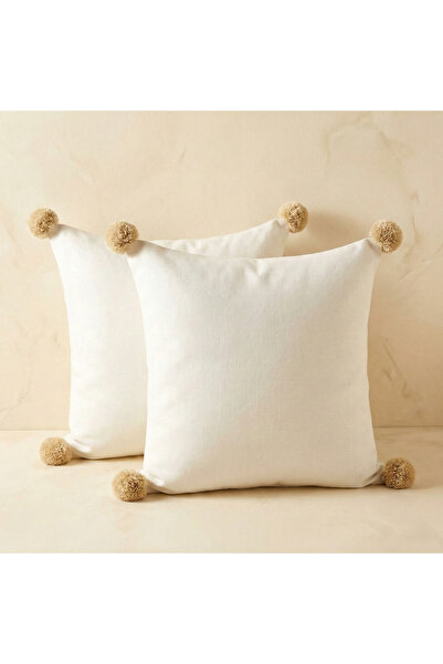 VİENNA 45X45 cm Canvas Throw Pillow Cover with 2 Pompoms – Decorative Throw P...