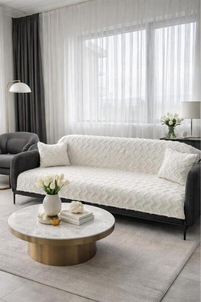 Çeyiz Diyarı Lumpa Throw Pillow Cover Gift 170X210 cm Cotton Sofa Cover Cream