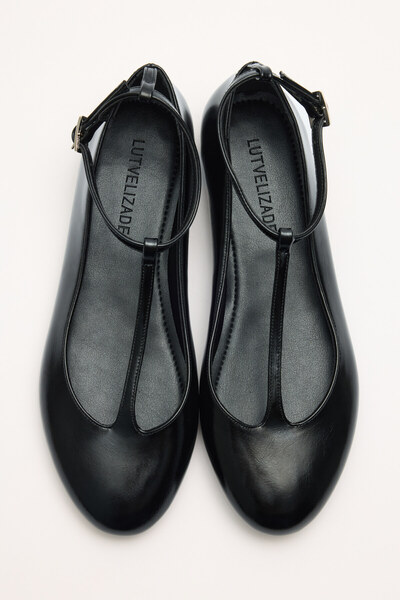 LUTVELIZADE Babet 2606 - Balerini negri pentru femei cu detaliu oval la vârf ...