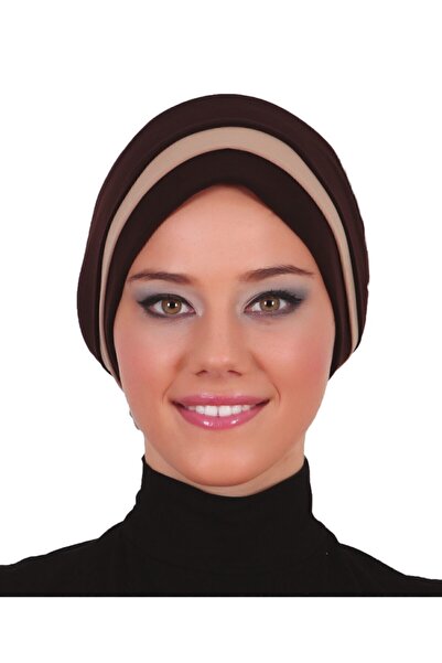 elysianfidan Layered Back Organza Rose Brown-Beige Ready-To-Wear Turban Hijab...