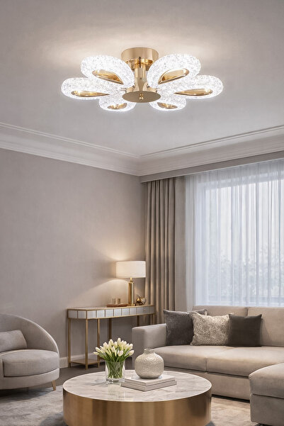 Turanconcept Arel 6'lı Plafonyer Led Avize Kristal Görünüm Beyaz Işık Enerji ...