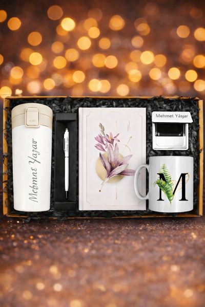 hediye Kişiye Özel Beyaz Çelik Termos&Defter&Touch Pen Kalem&Cep Aynası&Kupa