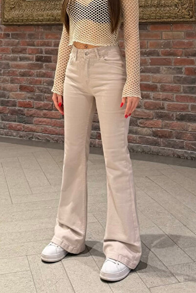 BİKELİFE Kadın Yüksek Bel Likralı/Esnek İspanyol Paça Pantolon