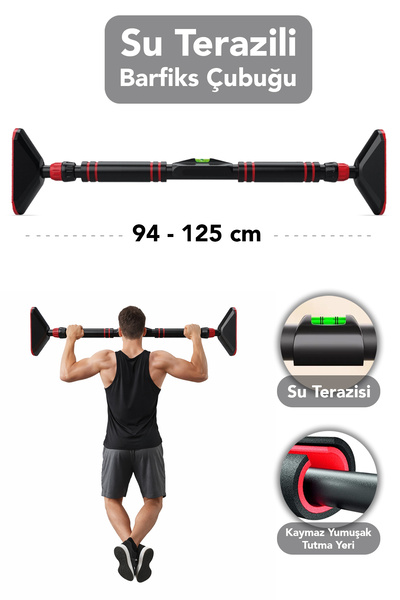 mimtec Yeni Nesil Barfiks Çubuğu - Denge Su Terazili Koridor Kapı Barfiksi Ba...