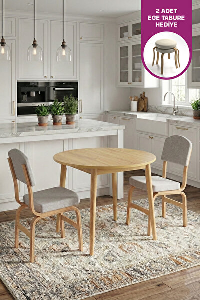 VİLİNZE Ege Sandalye Avanos Yuvarlak Ahşap MDF Mutfak Masası Takımı - 90x90 cm