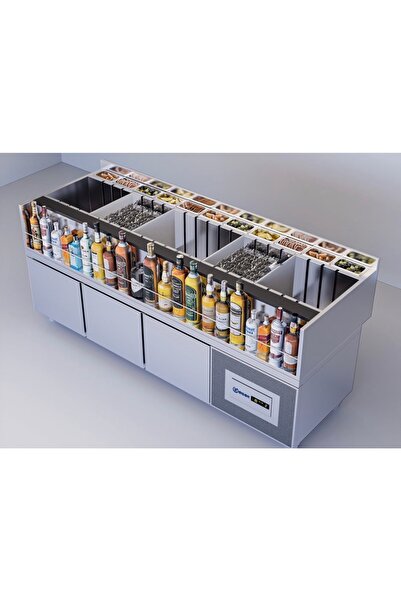 LUNNA ENDÜSTRİYEL KOKTEYL HAZIRLIK TEZGAHI 200*70*30 BUZ HAZNELİ