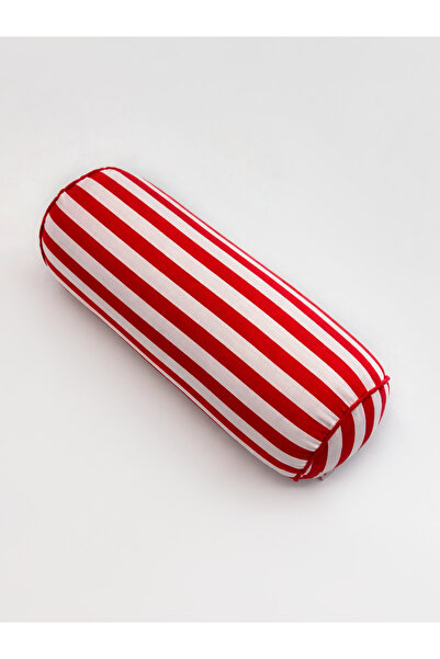 Galia Tasarım لونجو - وسادة أسطوانية منقوشة بخطوط حمراء وبيضاء