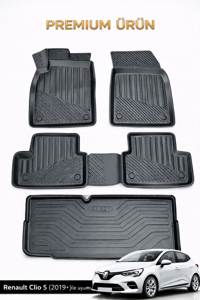 Black Gold Renault Clio 5 2019+ Uyumlu 3D Oto Paspas ve Bagaj Havuzu Set Premium
