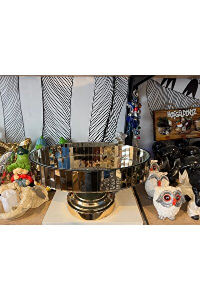 Atak Hediyelik Decorative Mirrored Oval Footed Gondola Imported Gold 30 cm