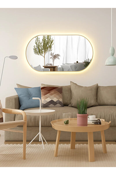 Taimi مرآة حائط 80×50 سم - تصميم أنيق مع 3 مستويات إضاءة خلفية وإطار ذهبي - ل...