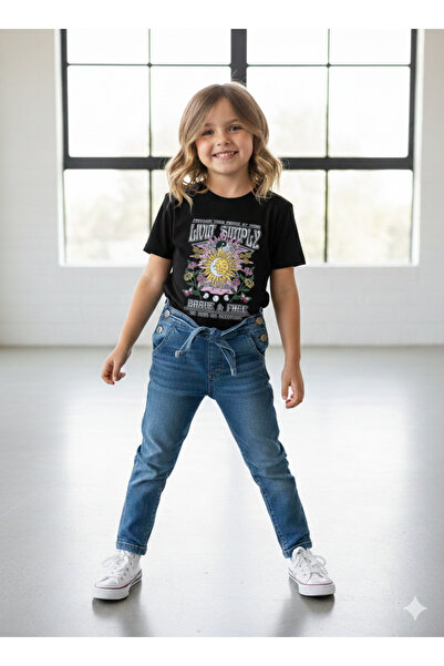 Bonbelle تي شيرت أسود ناعم الملمس مطبوع عليه صورة فتاة/صبي