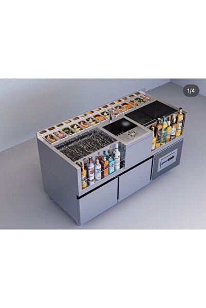 LUNNA ENDÜSTRİYEL KOKTEYL HAZIRLIK TEZGAHI 160*70*30 EVYELİ RİNSERLİ BUZDOLAB...