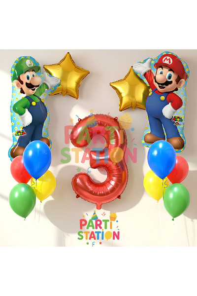 Parti Station مجموعة بالونات سوبر ماريو لعمر 3 سنوات، بالونات ماريو ولويجي، م...