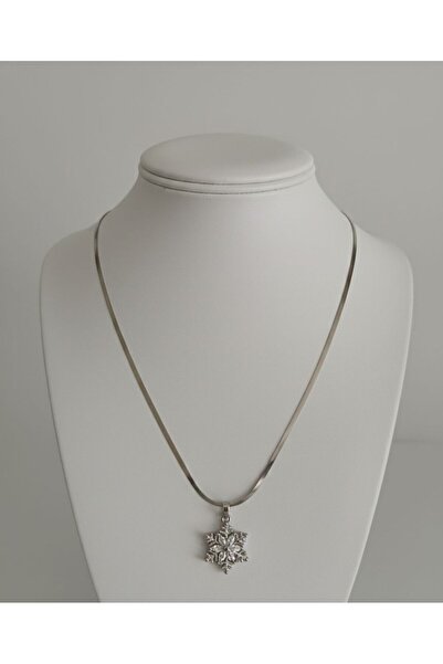 Butik 316L Çelik Kararmaz Zirkon Taşlı Kar Tanesi Kolye Gümüş Renk Suya Dayan...