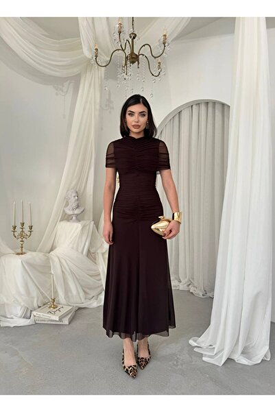 conconmoda Fıno Tül Detaylı Midi Elbise