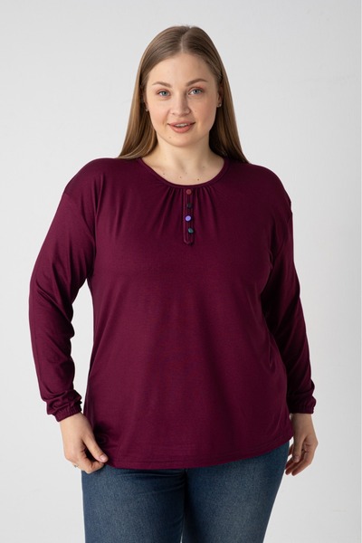 Orly More Viscose Fabric Mini Slit Plus Size Buttoned Long Sleeve Combed Cott...