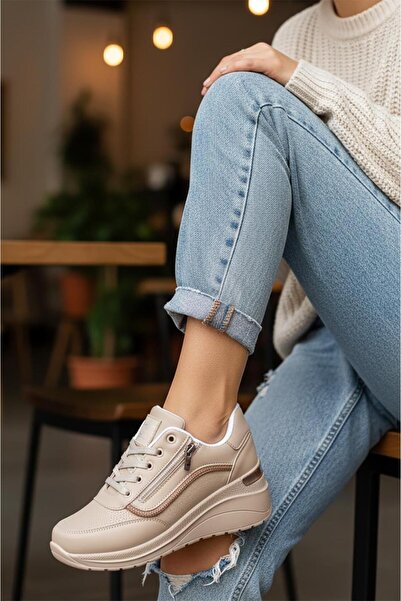 lady classy Kadın Taşlı Rahat Kalıp Kalın Topuklu Spor Ayakkabı Sneaker