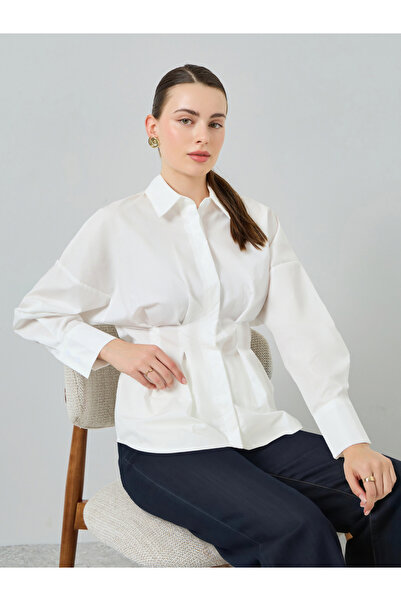 Styli Women White Long Sleeve Fold Pleated Shirt