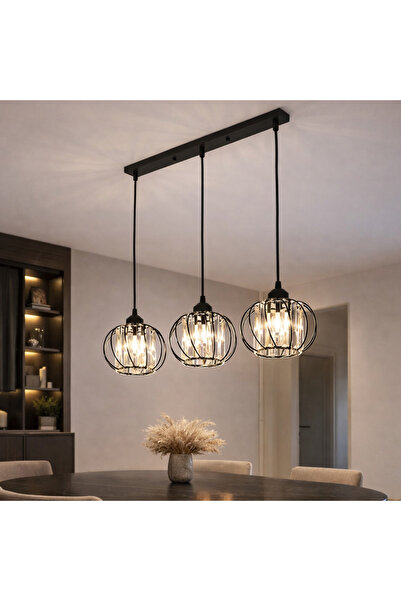 ALC-Shop Lustra Clasica Moderna, Suspendata, Monica, 3 X E27, Negru, Metal si...