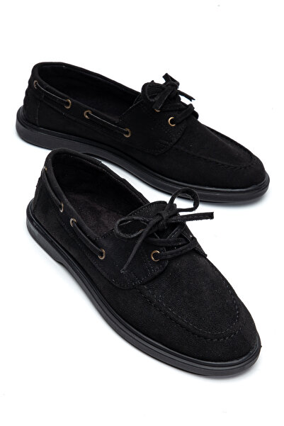 Entella Store Pantofi casual de damă, negri, din piele întoarsă, cu șireturi