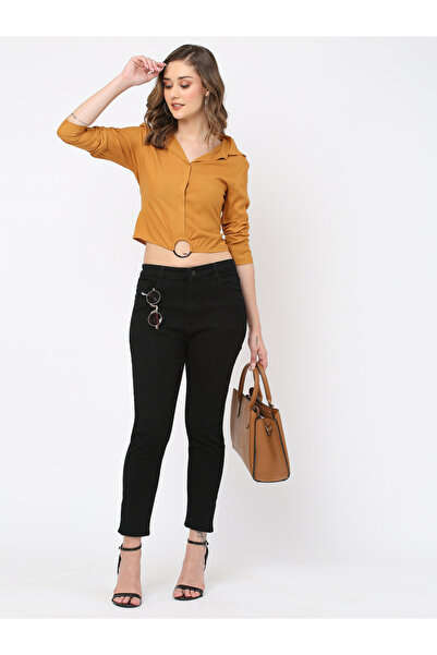 Mish By Styli Women Rust Round Buckle Detail Crop Top