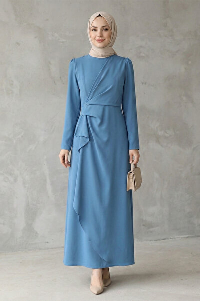 Kirazgym Crew Neck Asymmetrical Unlined Crepe Dress with Half Zipper at the B...