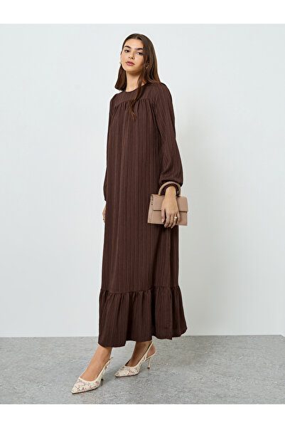 Take Two By Styli Women Brown Textured Maxi Dress