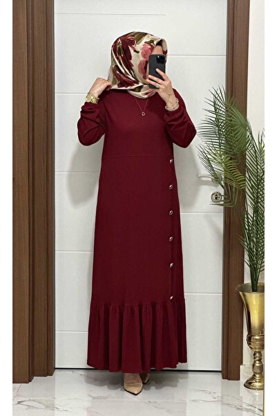 modasura 1453 K 90 BORDO eteği düğmeli fitilli burgu kumaş beden elbise yeni ...