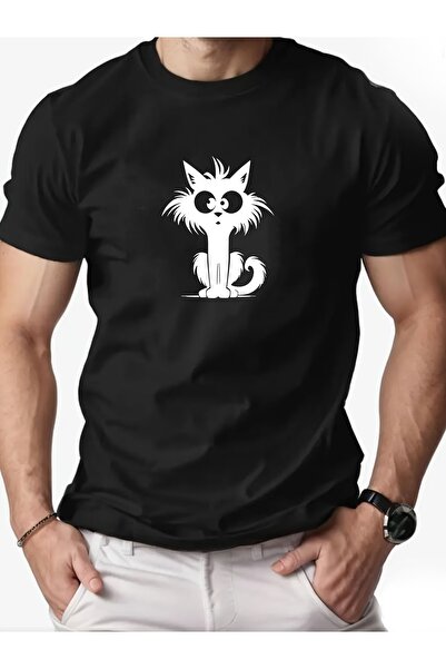 ship master Tricou unisex minimalist cu imprimeu pisică neagră – 100% bumbac,...