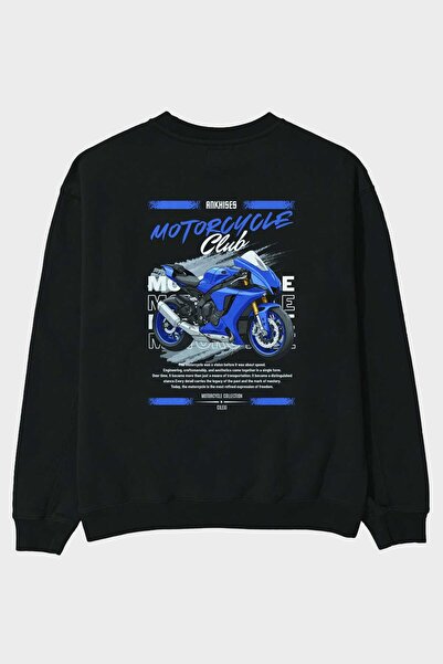 Ankhises Hanorac oversize negru cu imprimeu în spate Motocicletă Seria 31 Băr...