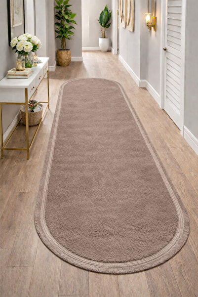 Sarar Oval Klasik Saçak Peluş Kaymaz Yıkanabilir Halı Yolluk Kilim VİZON