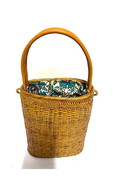 Barc Shop Hasır Bambu Rattan Çanta Kova Modeli El çantası 20x16 Cm