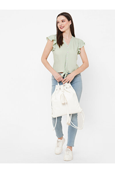 Mish By Styli Women Green Frill Sleeve Tie Detail Top