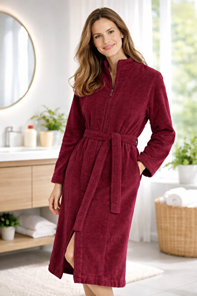 Motif Mağaza Women's Bathrobe with Pocket Detail and Zipper, 100% Cotton *Exp...