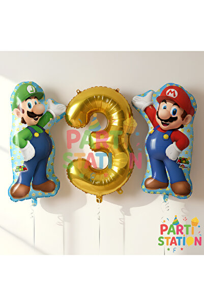 Parti Station Super Mario & Luigi 3 Age Gold Number Balloon Set