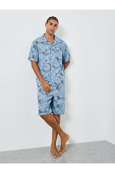 Styli Men Blue Printed Shirt and Pyjama Set