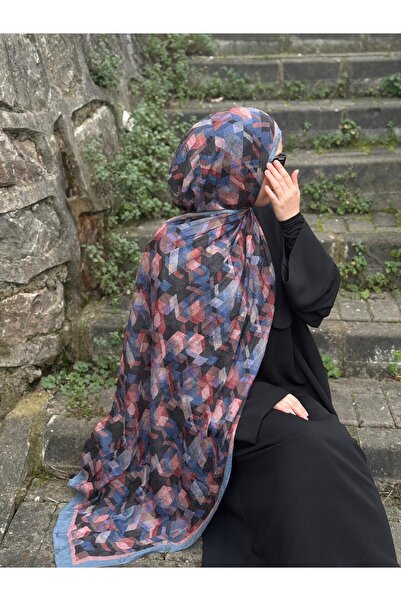 Qalortex Scarf Bamboo Crash Shawl-Ionic Pattern-Indigo