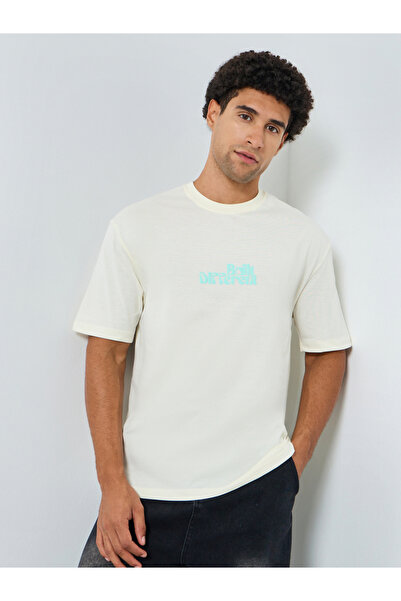 Styli Men White Graphic Print Oversized T-Shirt