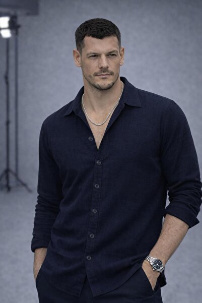 Valiberta Apaş Collar Oversize Muslin Fabric Shirt - Navy Blue