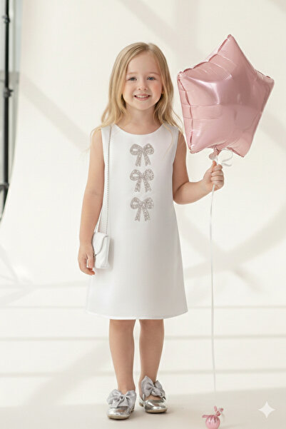 Monila Kız Çocuk Saten Kumaş Astarlı Çantalı Elbise