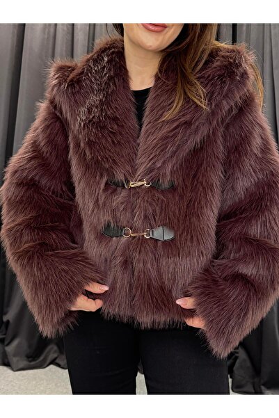 Jungle Viral Model Kemer Detaylı Premium Kalite Kızıl Kahve Kürk Ceket